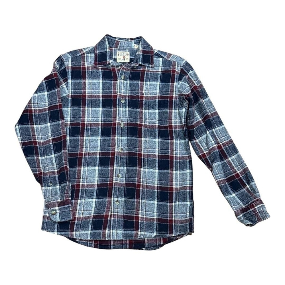 Red Head Flannel Shirt Mens Small Plaid Blue Red Long Sleeve Button Up Cotton